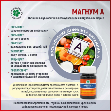 Магнум А, витамин А и бета-каротин 8 мг, Витамакс (Vitamax), 80 капсул